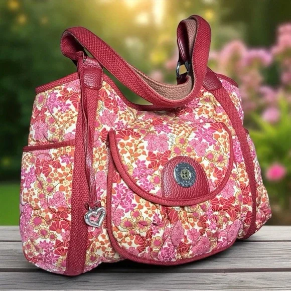 **SOLD**Brighton Vintage Floral Print Heart-Quilted Dual Strap Tote Dust Bag - Picture 1 of 13